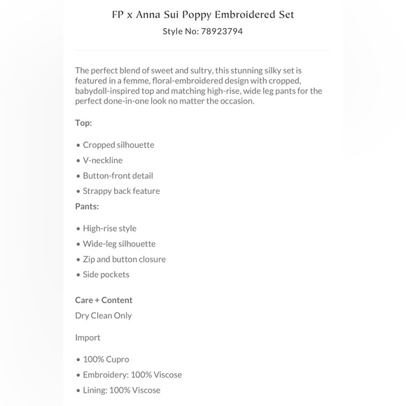 Free People Anna Sui Poppy Embroidered Set, Size 0 - Picture 7 of 7